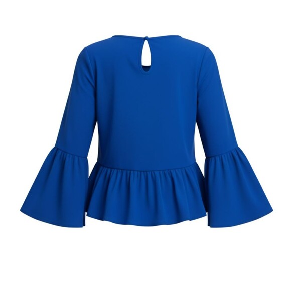 J. Crew Chiffon Peplum Blouse Women's Small Bell Sleeve Royal Blue Top - Picture 3 of 8
